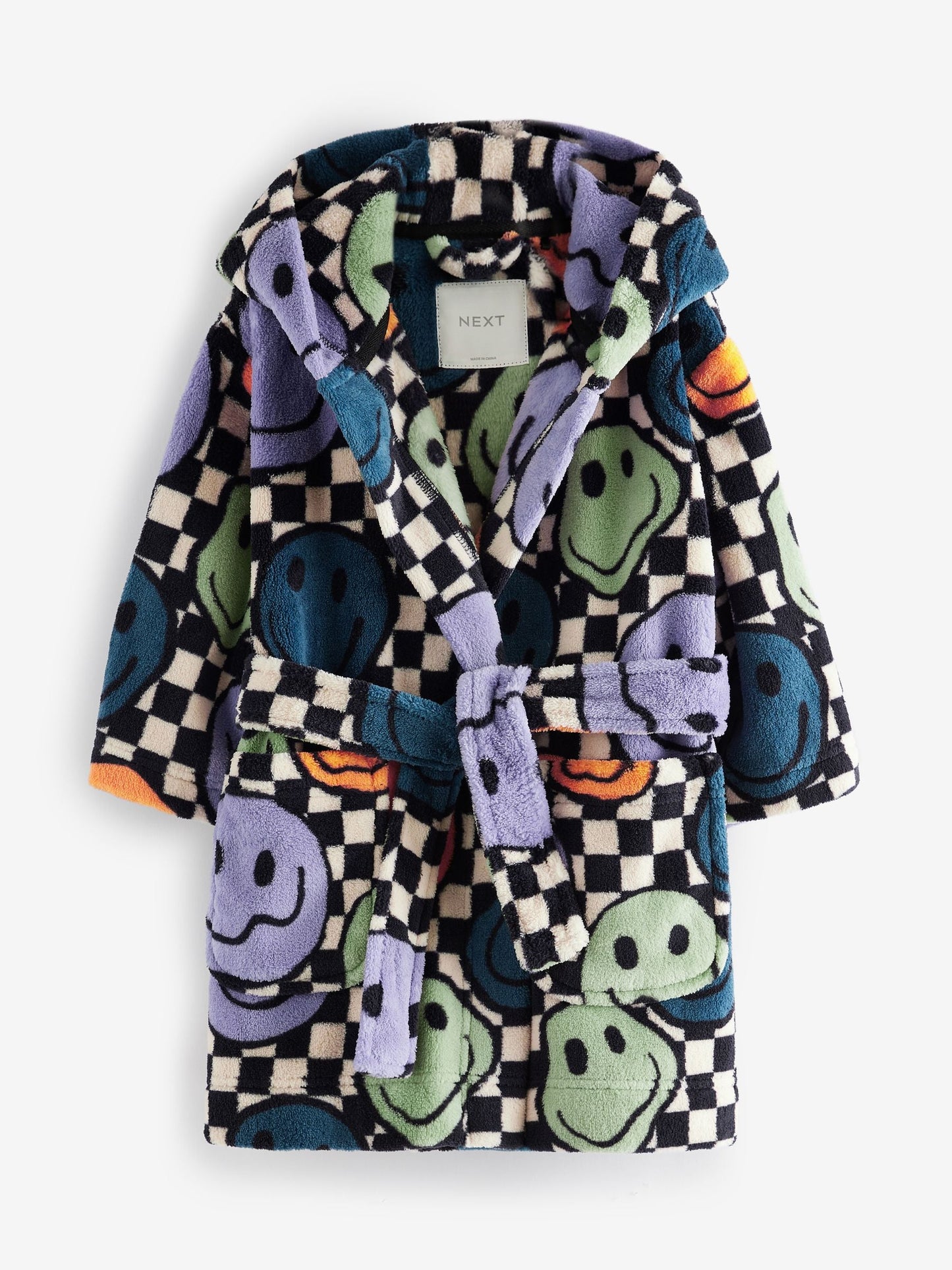 Multi Checkerboard Happy Face Fleece Robe (9mths-10yrs)