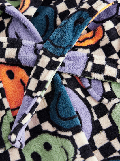 Multi Checkerboard Happy Face Fleece Robe (9mths-10yrs)