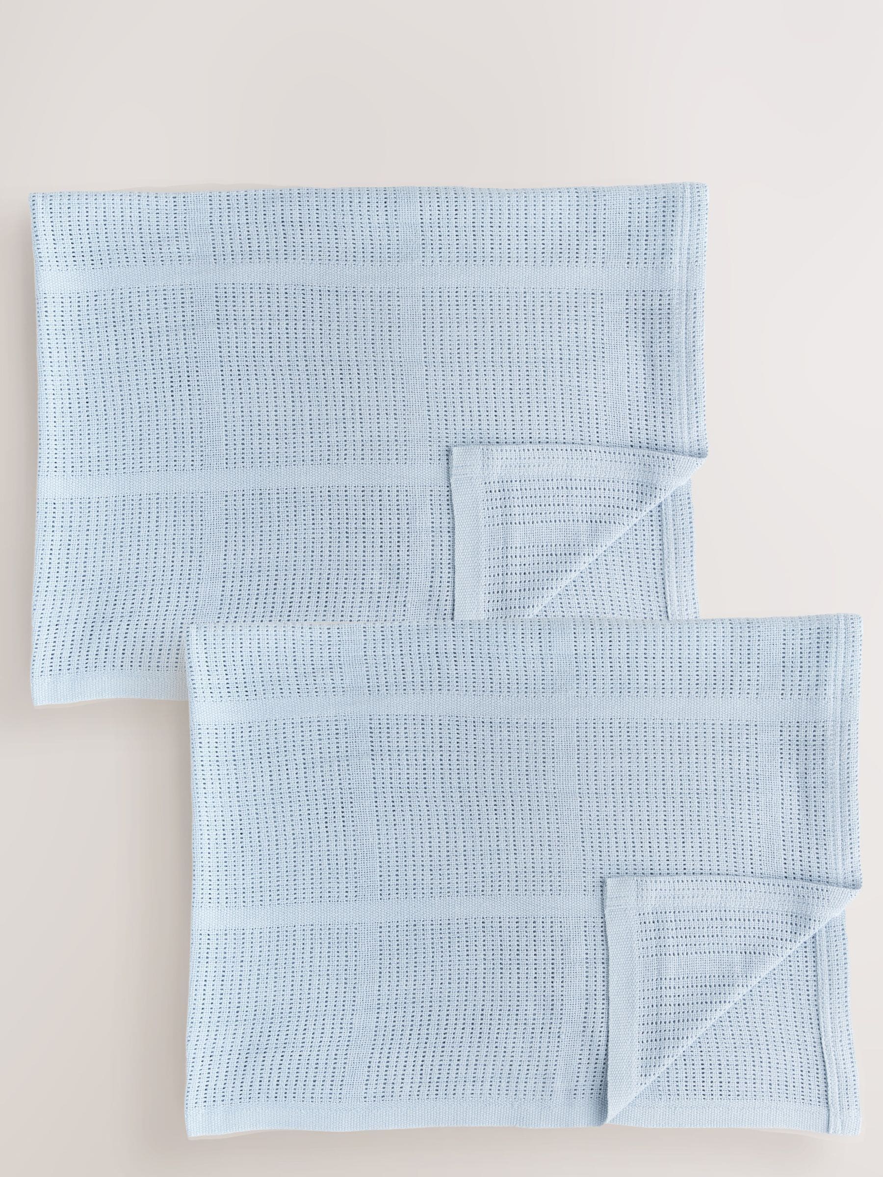 2 Pack Blue Cotton Baby Cellular Blankets image 1