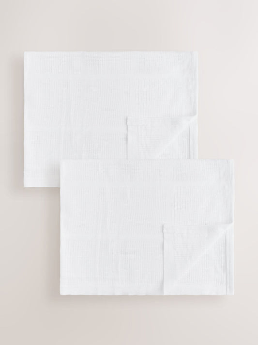2 Pack White Cotton Baby Cellular Blankets image 1