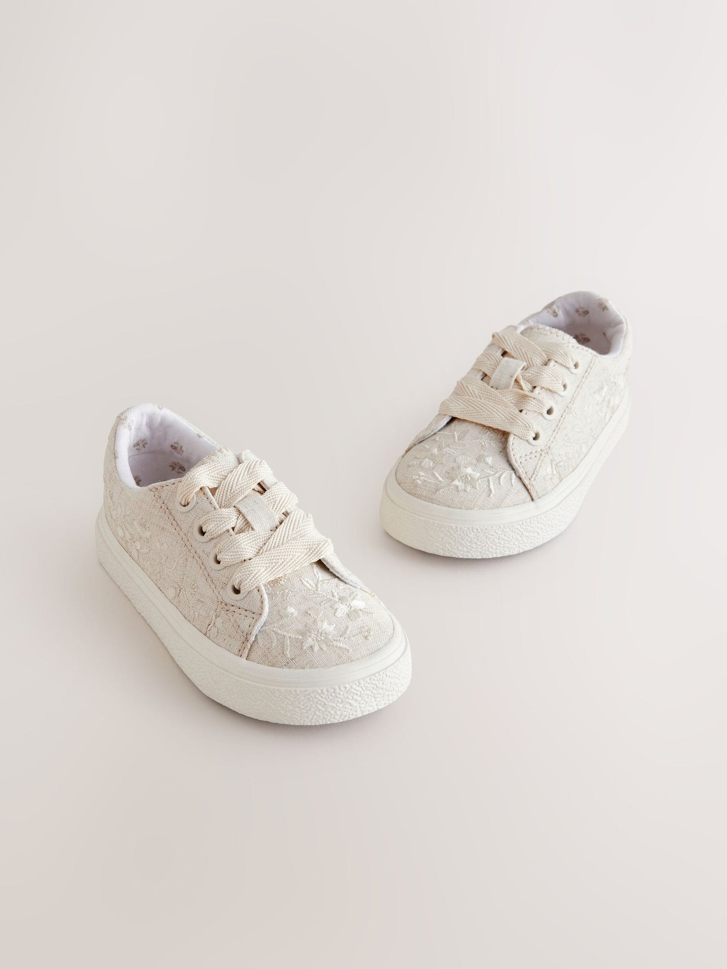 Neutral Embroidered Lace-Up Trainers image 1