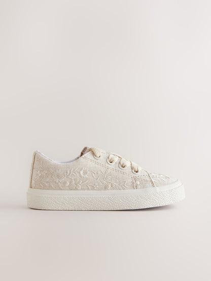 Neutral Embroidered Lace-Up Trainers image 3