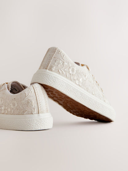 Neutral Embroidered Lace-Up Trainers image 4