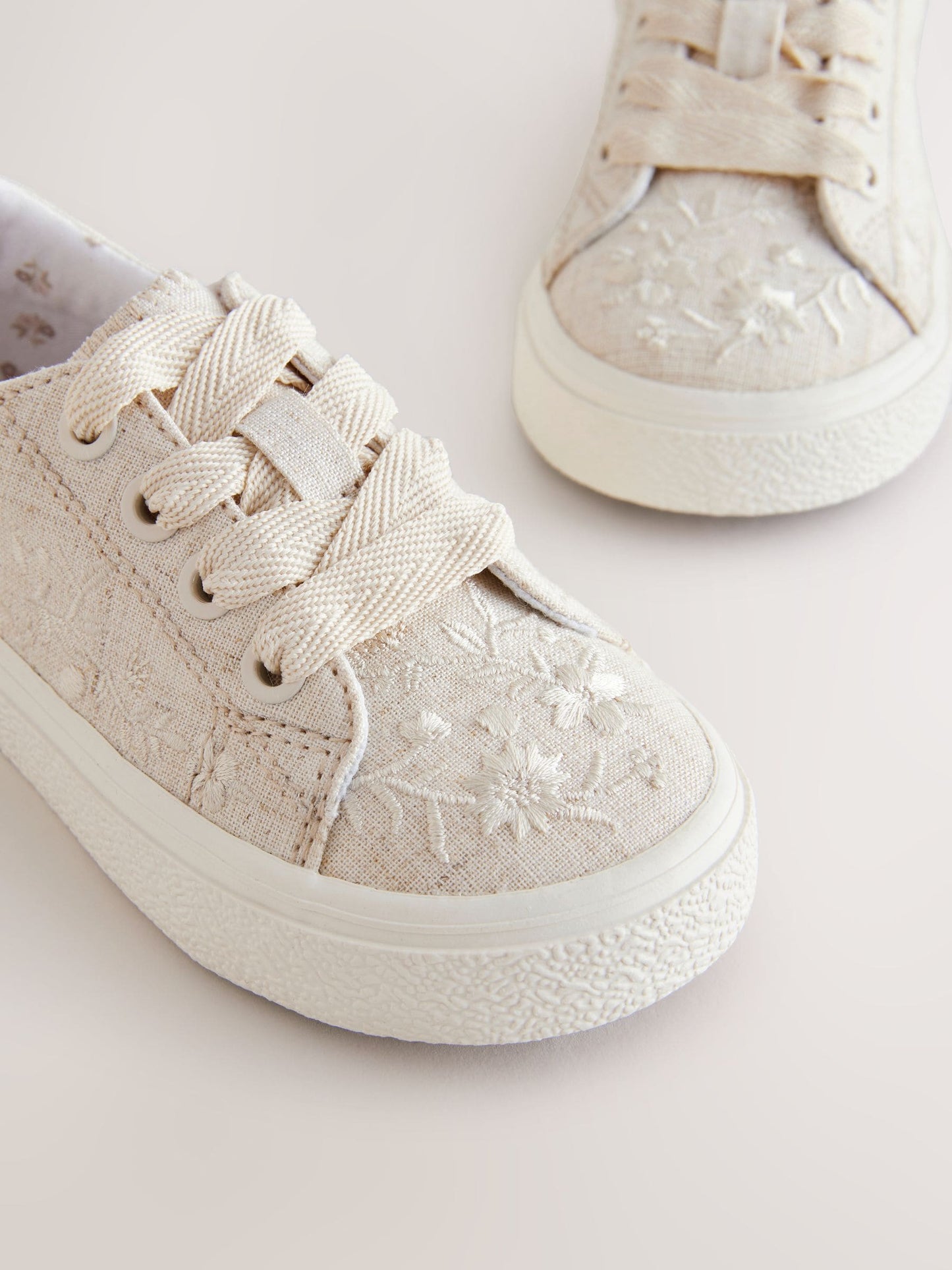 Neutral Embroidered Lace-Up Trainers image 6