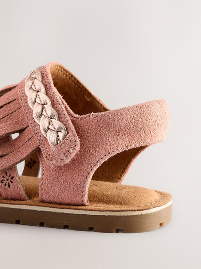 Tan Brown Suede Fringe Sandals image 3