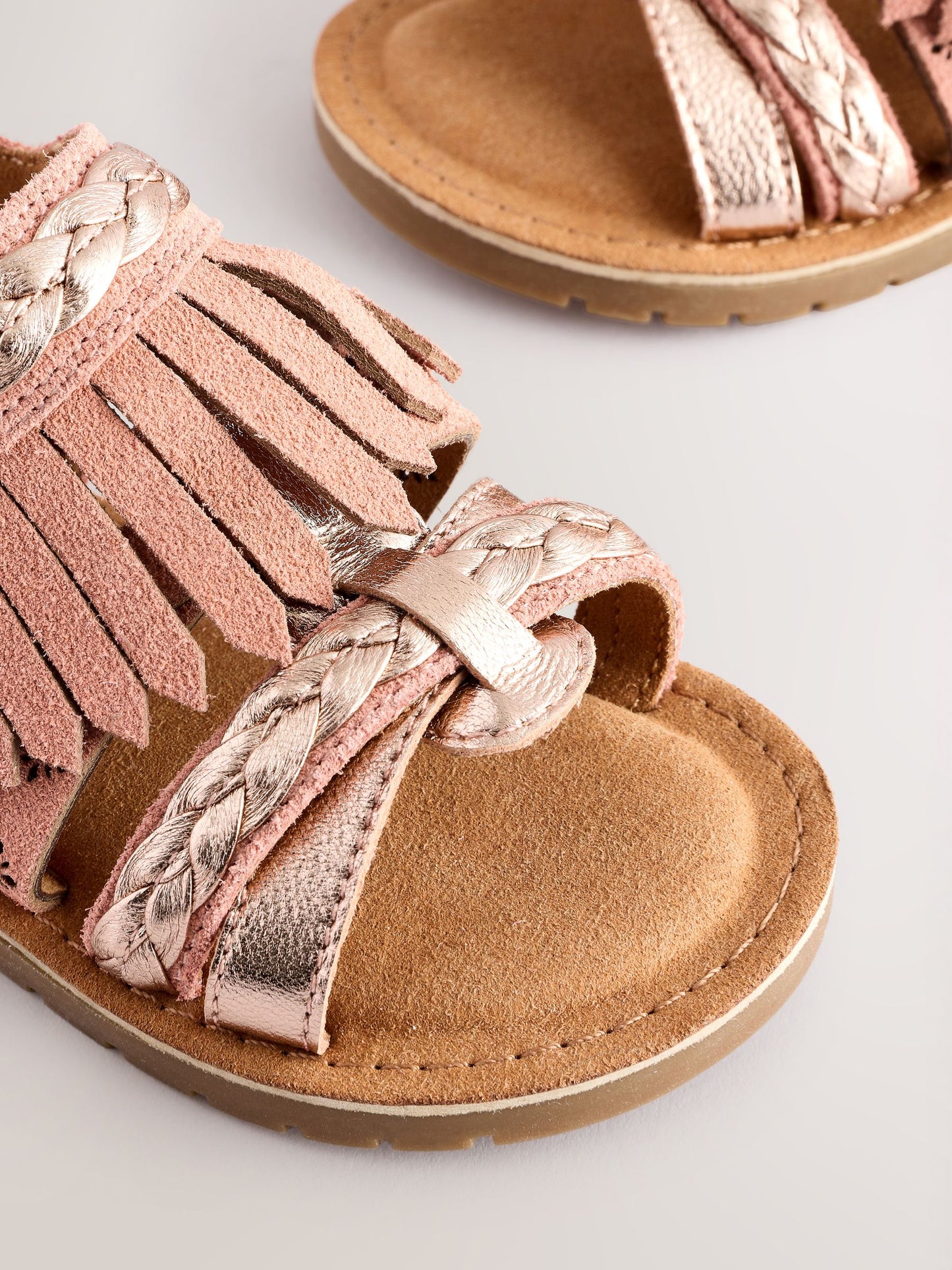Tan Brown Suede Fringe Sandals image 4