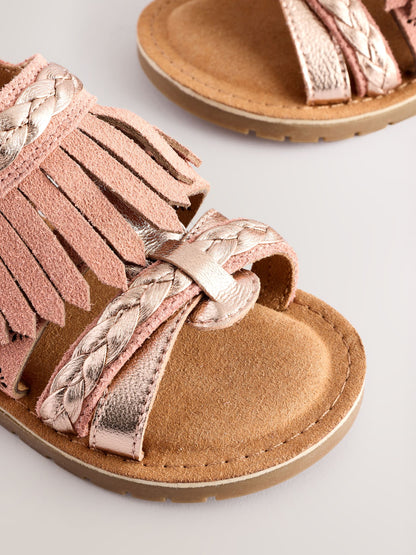 Tan Brown Suede Fringe Sandals image 4