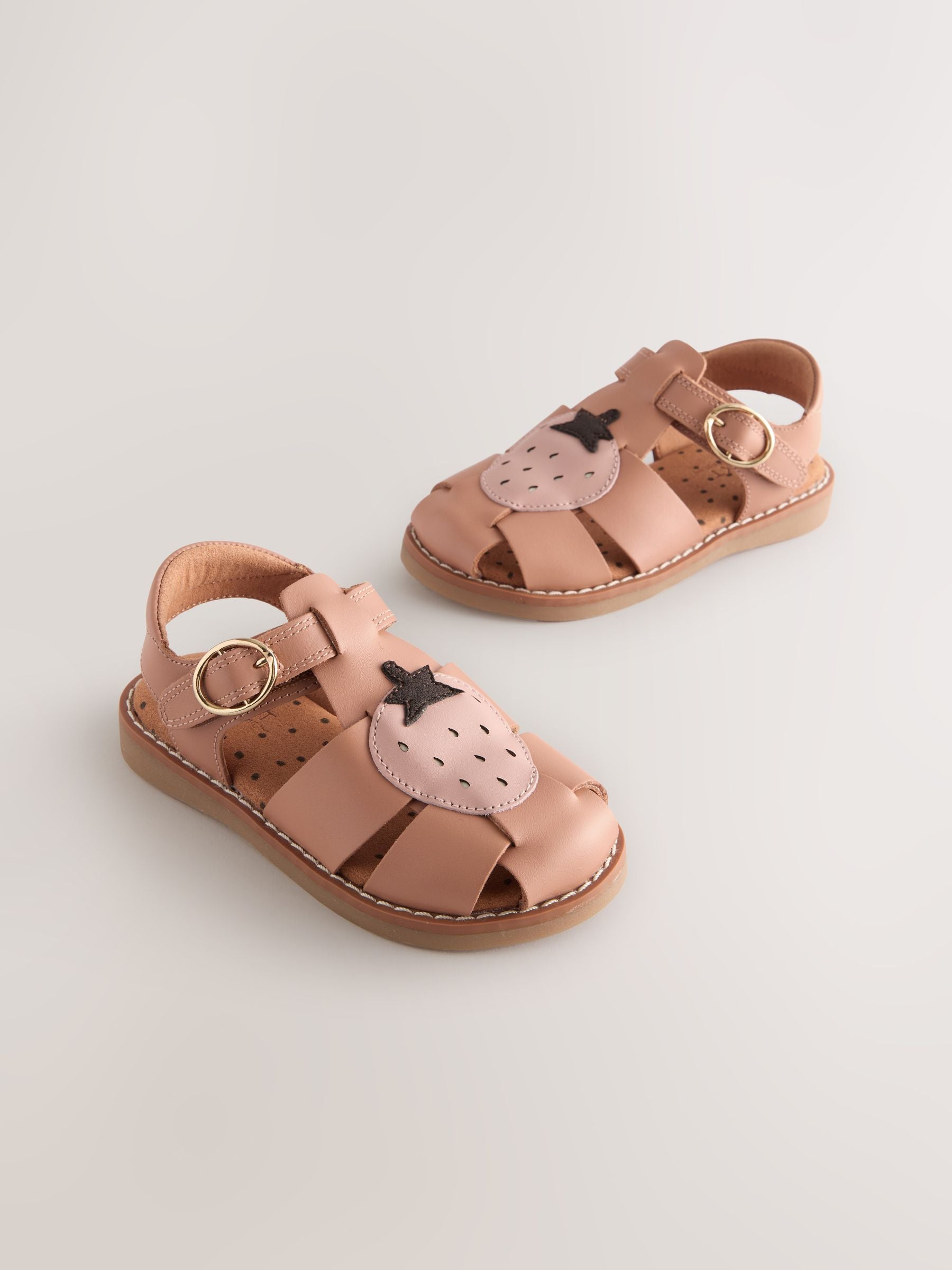 Tan Brown Strawberry Leather Fisherman Sandals image 1