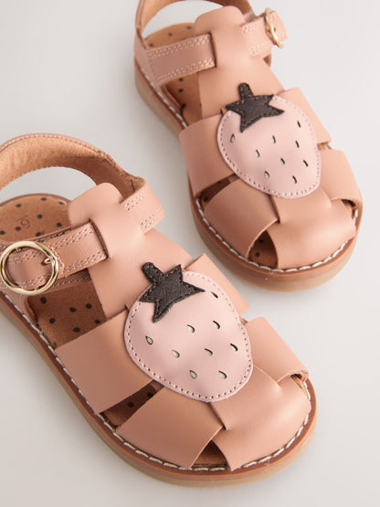 Tan Brown Strawberry Leather Fisherman Sandals image 5