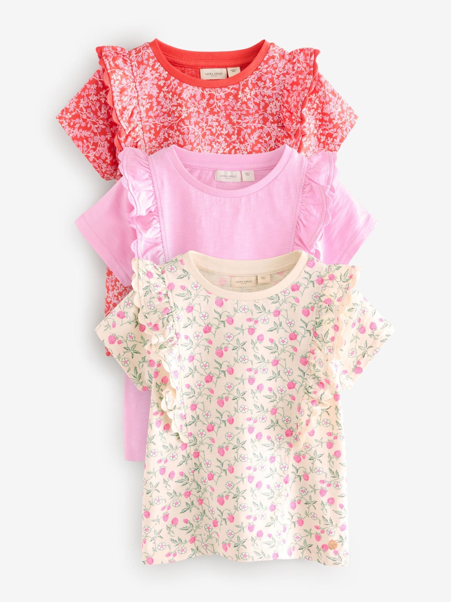 Laura Ashley Red/Pink Ric Rac Trim Short Sleeve Cotton T-Shirts 3 Pack image 1