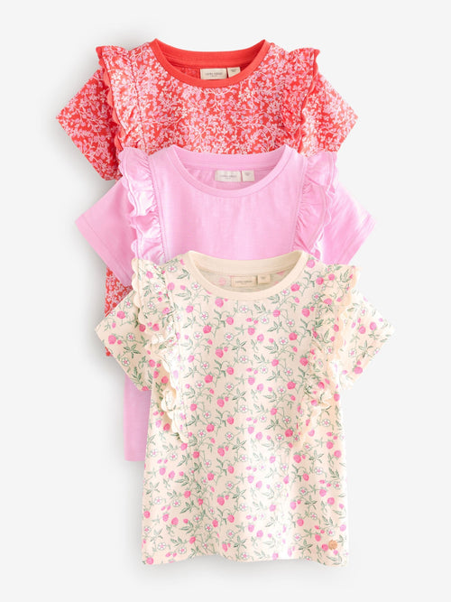 Laura Ashley Red/Pink Ric Rac Trim Short Sleeve Cotton T-Shirts 3 Pack image 1