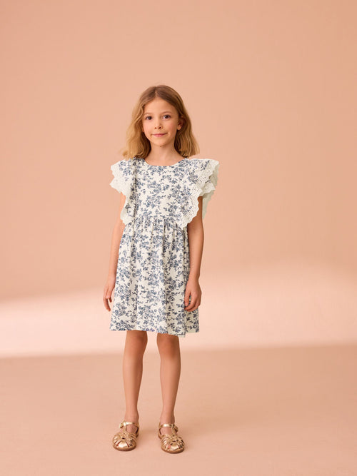 Laura Ashley Cream/Blue Arlo Broiderie Jersey 100% Cotton Dress image 1