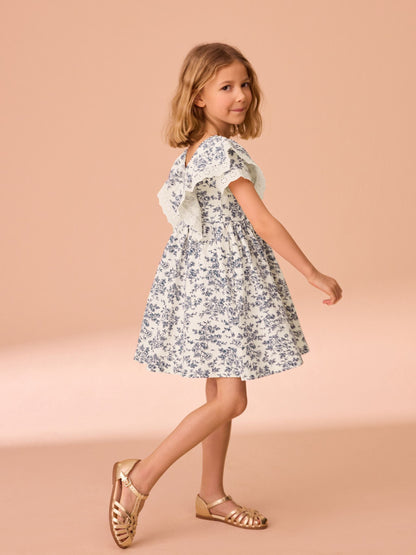 Laura Ashley Cream/Blue Arlo Broiderie Jersey 100% Cotton Dress image 2