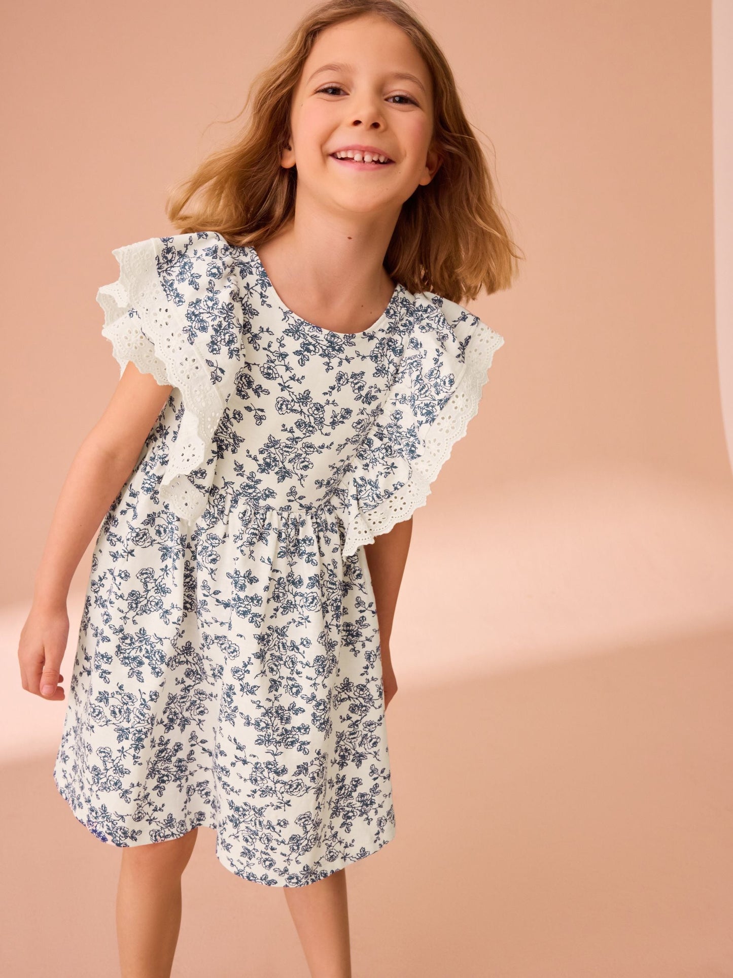 Laura Ashley Cream/Blue Arlo Broiderie Jersey 100% Cotton Dress image 3