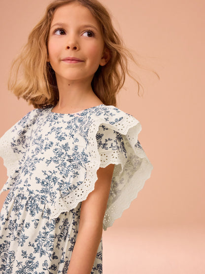 Laura Ashley Cream/Blue Arlo Broiderie Jersey 100% Cotton Dress image 4