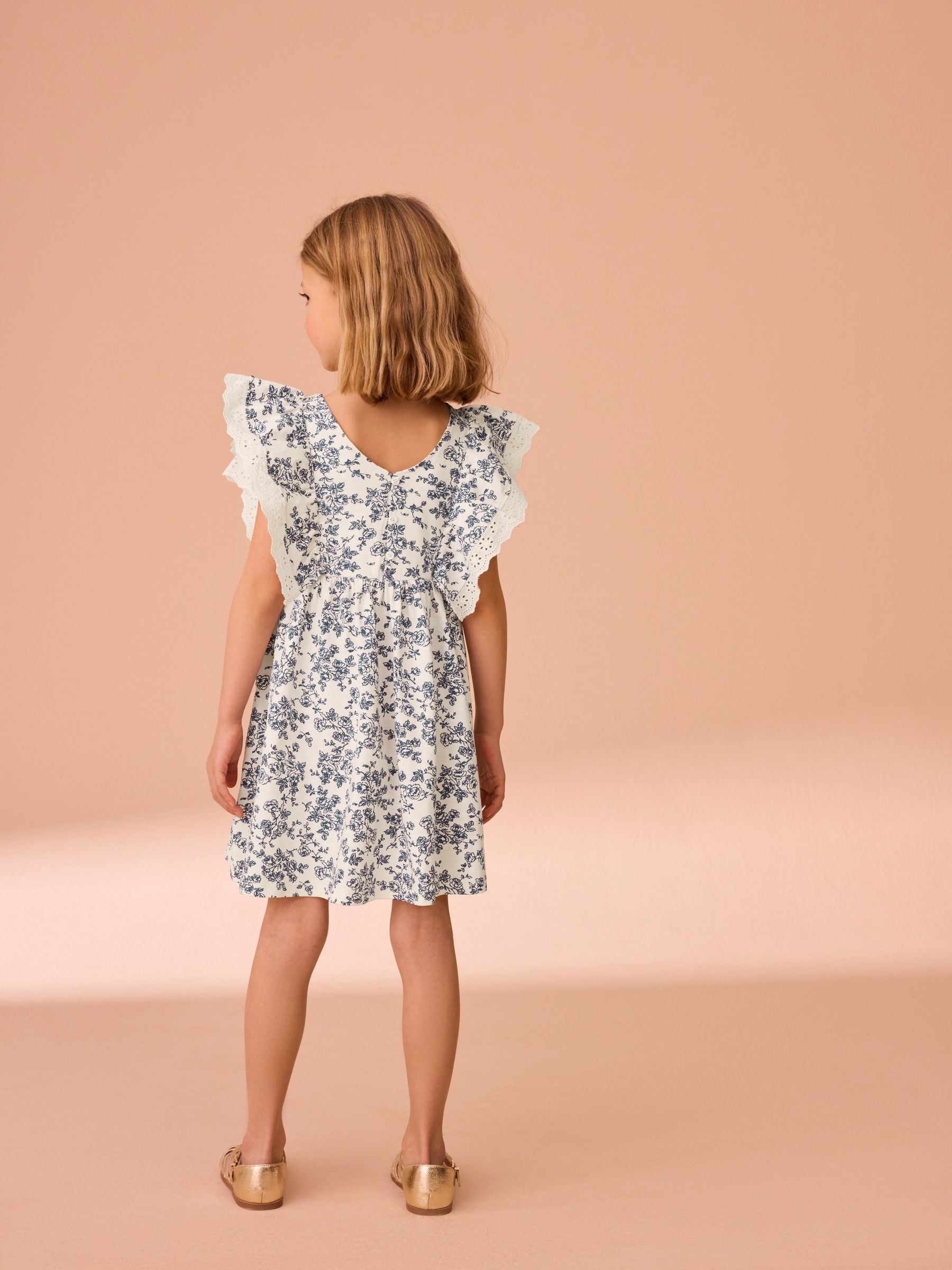 Laura Ashley Cream/Blue Arlo Broiderie Jersey 100% Cotton Dress image 5
