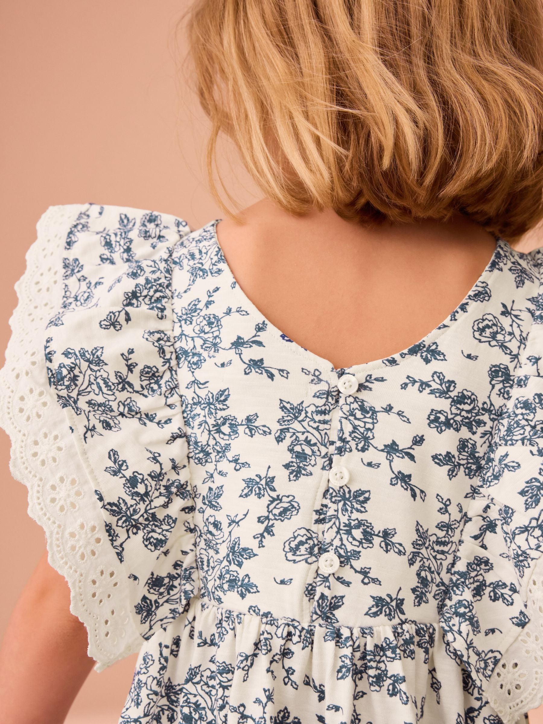 Laura Ashley Cream/Blue Arlo Broiderie Jersey 100% Cotton Dress image 6