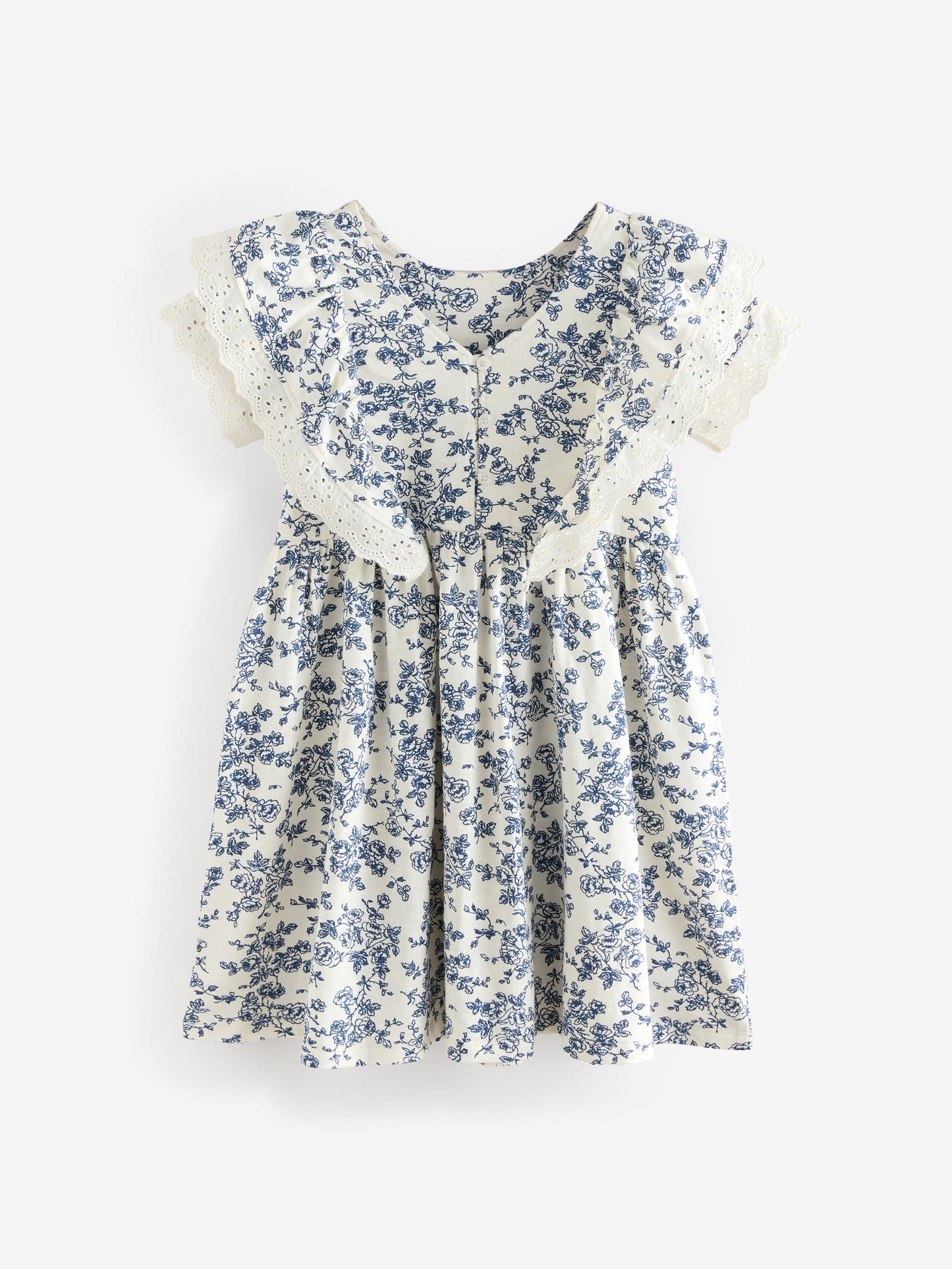 Laura Ashley Cream/Blue Arlo Broiderie Jersey 100% Cotton Dress image 7