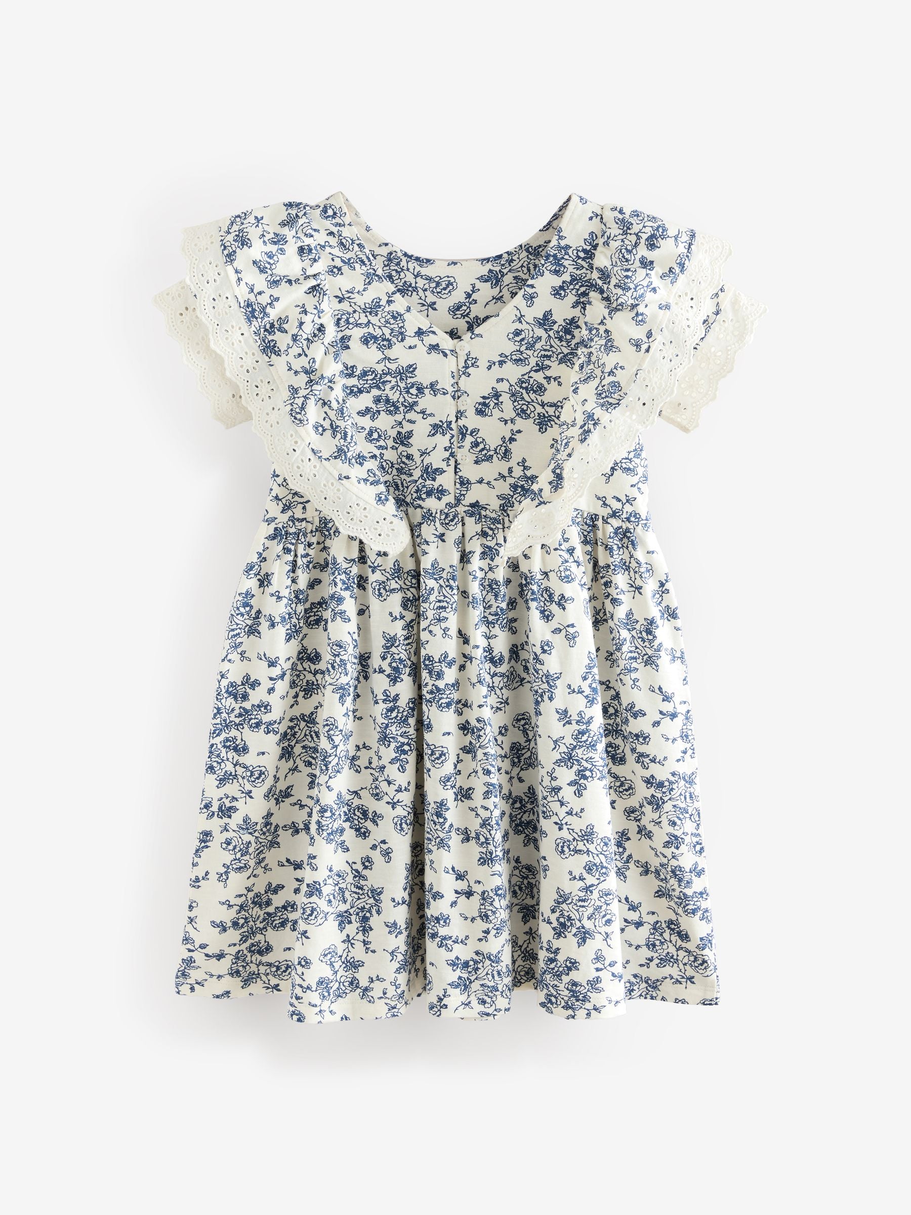 Laura Ashley Cream/Blue Arlo Broiderie Jersey 100% Cotton Dress image 7