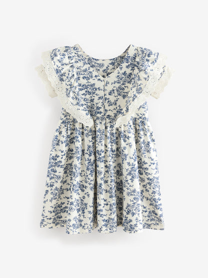 Laura Ashley Cream/Blue Arlo Broiderie Jersey 100% Cotton Dress image 7
