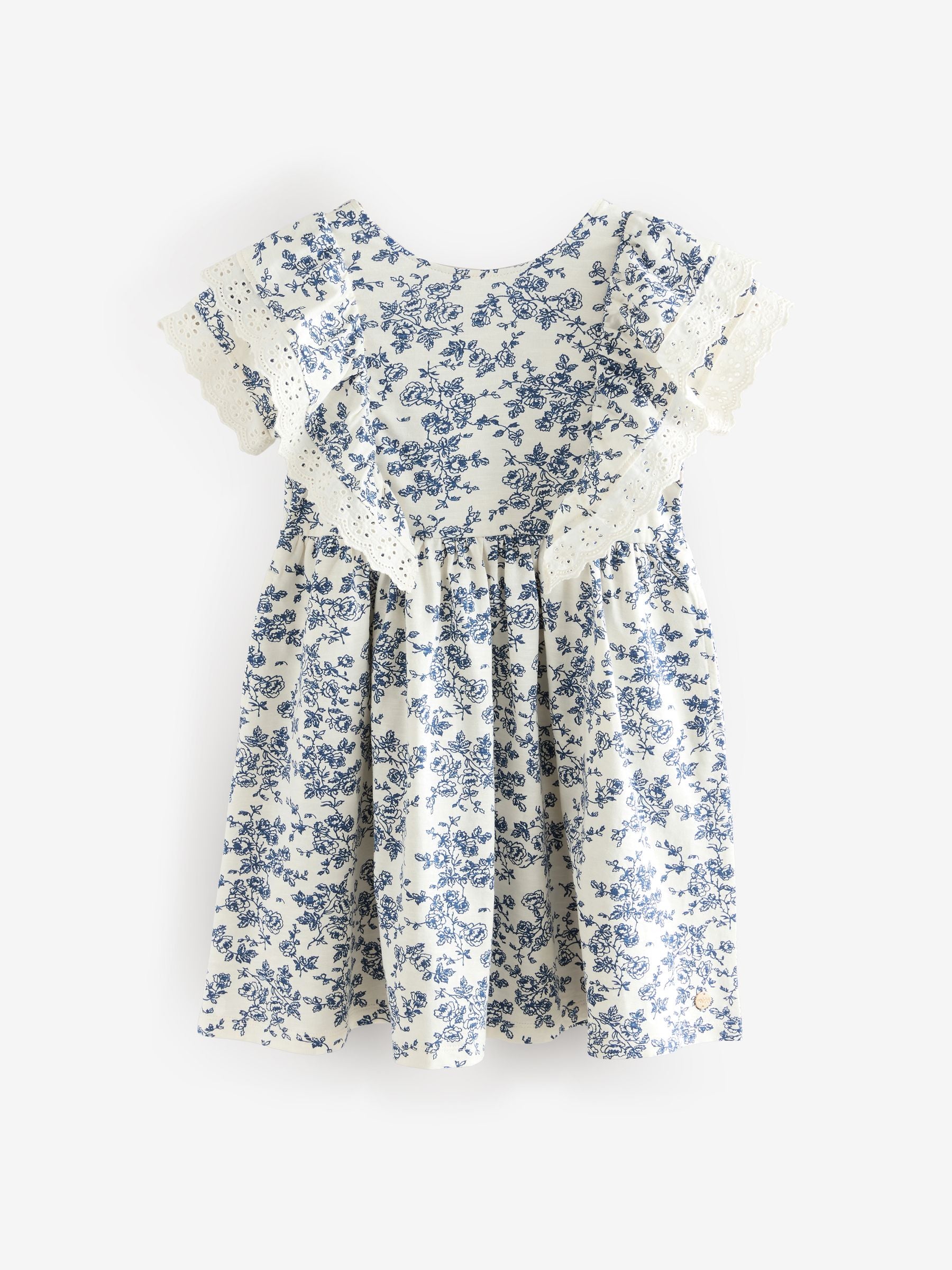 Laura Ashley Cream/Blue Arlo Broiderie Jersey 100% Cotton Dress image 8