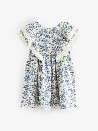 Laura Ashley Cream/Blue Arlo Broiderie Jersey 100% Cotton Dress image 8