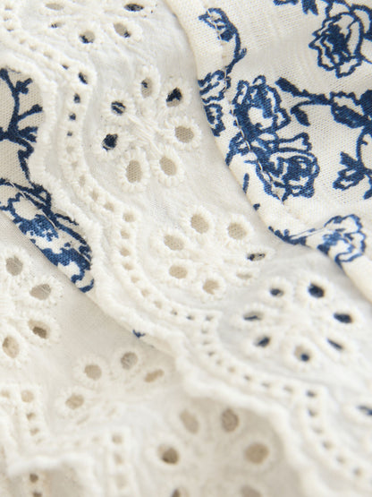 Laura Ashley Cream/Blue Arlo Broiderie Jersey 100% Cotton Dress image 9