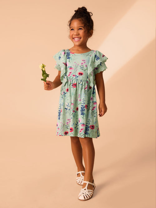 Laura Ashley Green/Blue Alford Meadows Broiderie Jersey 100% Cotton Dress image 1
