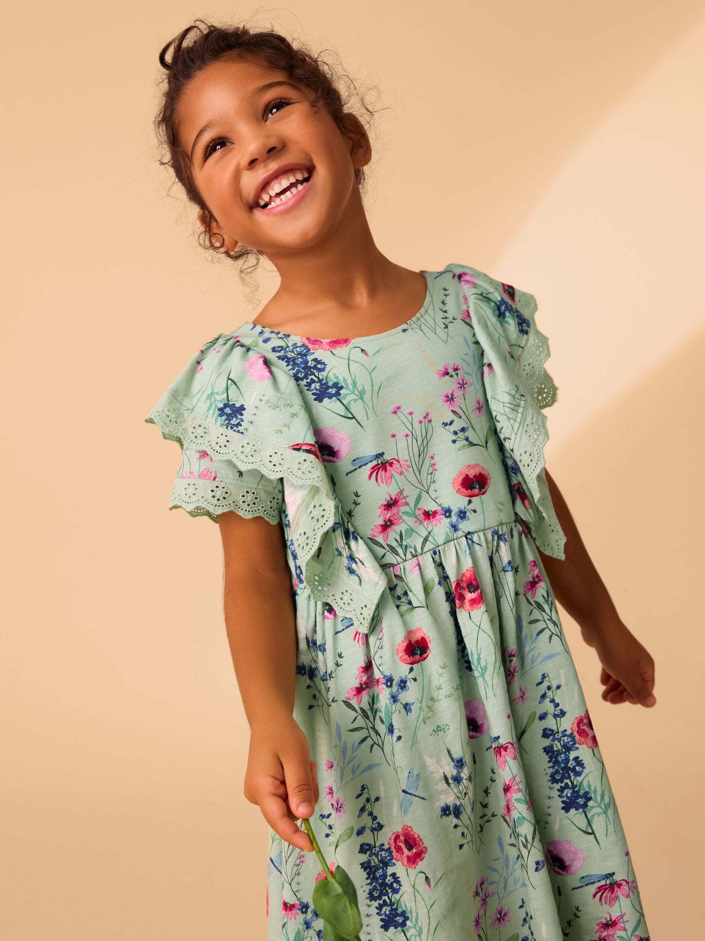 Laura Ashley Green/Blue Alford Meadows Broiderie Jersey 100% Cotton Dress image 3