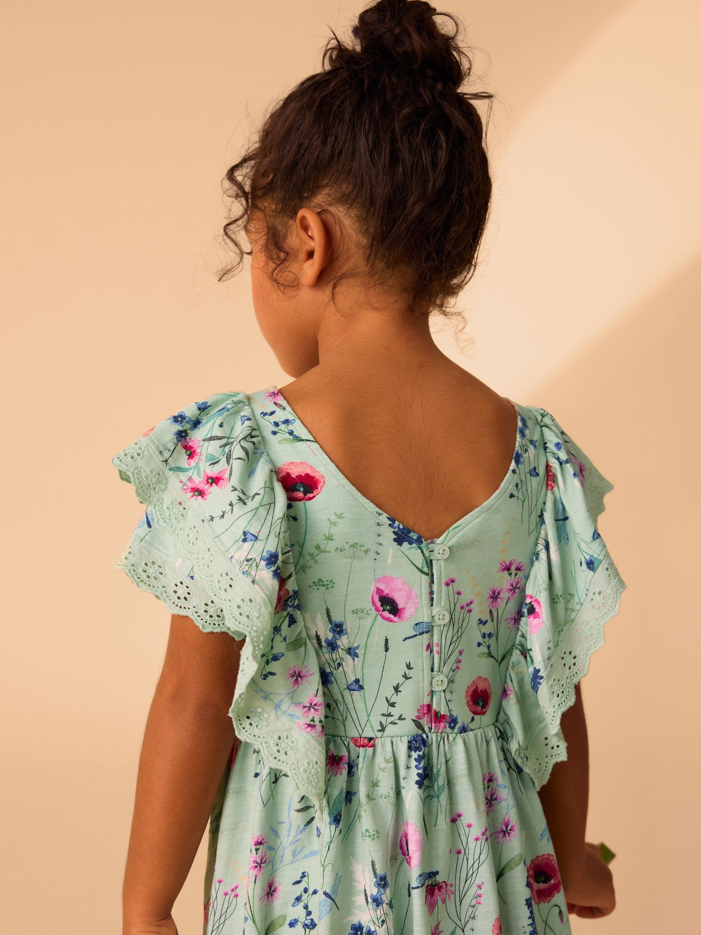 Laura Ashley Green/Blue Alford Meadows Broiderie Jersey 100% Cotton Dress image 4