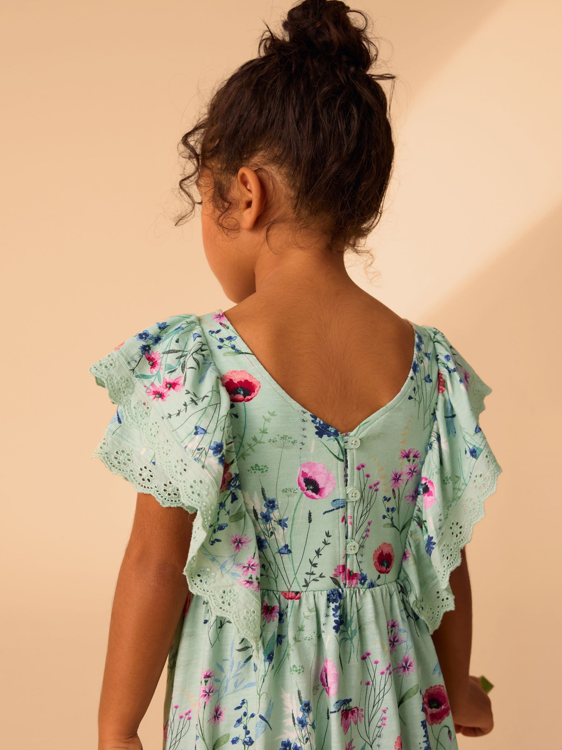 Laura Ashley Green/Blue Alford Meadows Broiderie Jersey 100% Cotton Dress image 4