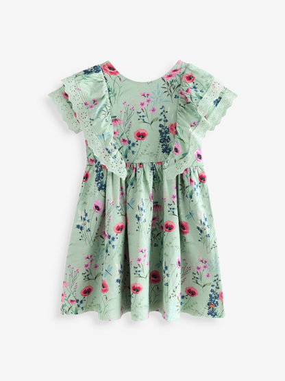 Laura Ashley Green/Blue Alford Meadows Broiderie Jersey 100% Cotton Dress image 5
