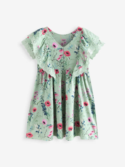Laura Ashley Green/Blue Alford Meadows Broiderie Jersey 100% Cotton Dress image 6