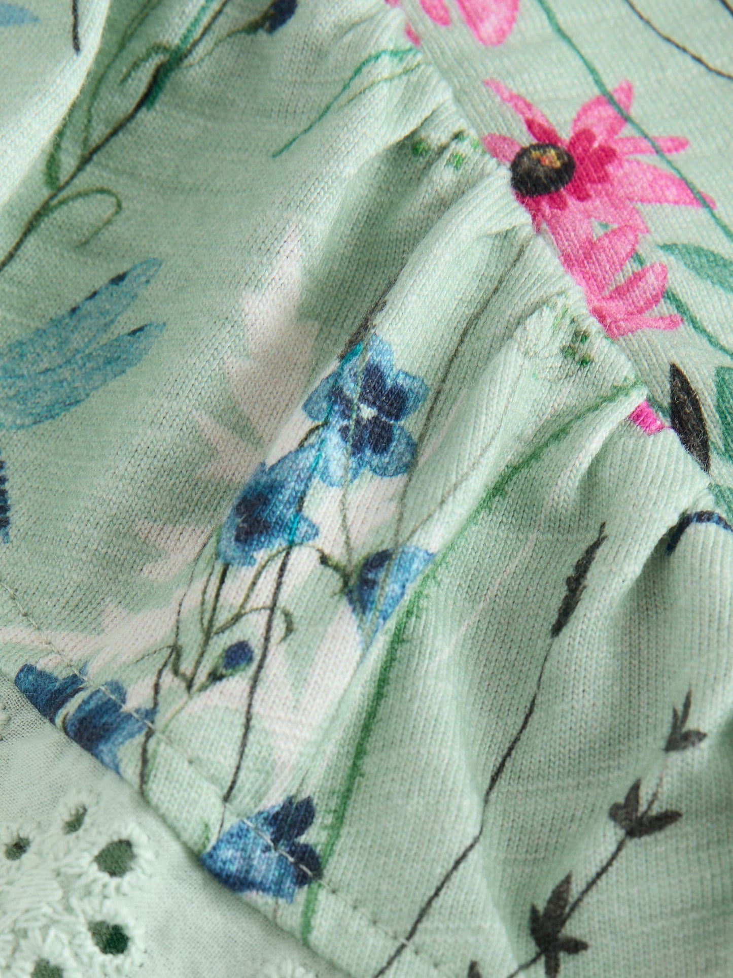 Laura Ashley Green/Blue Alford Meadows Broiderie Jersey 100% Cotton Dress image 7