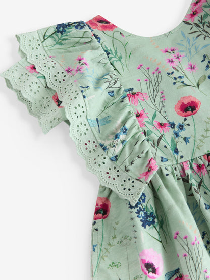 Laura Ashley Green/Blue Alford Meadows Broiderie Jersey 100% Cotton Dress image 8