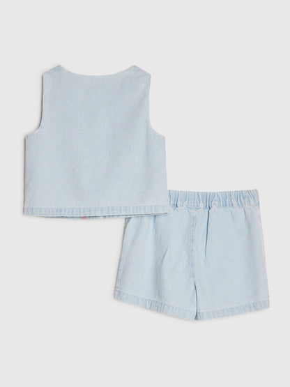 Dsiney Kidz - River Island Blue Seashell Denim Waistcoat & Skort Set image 2