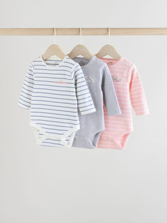 Pink Slogan 3 Pack Long Sleeve Baby Bodysuits image 1