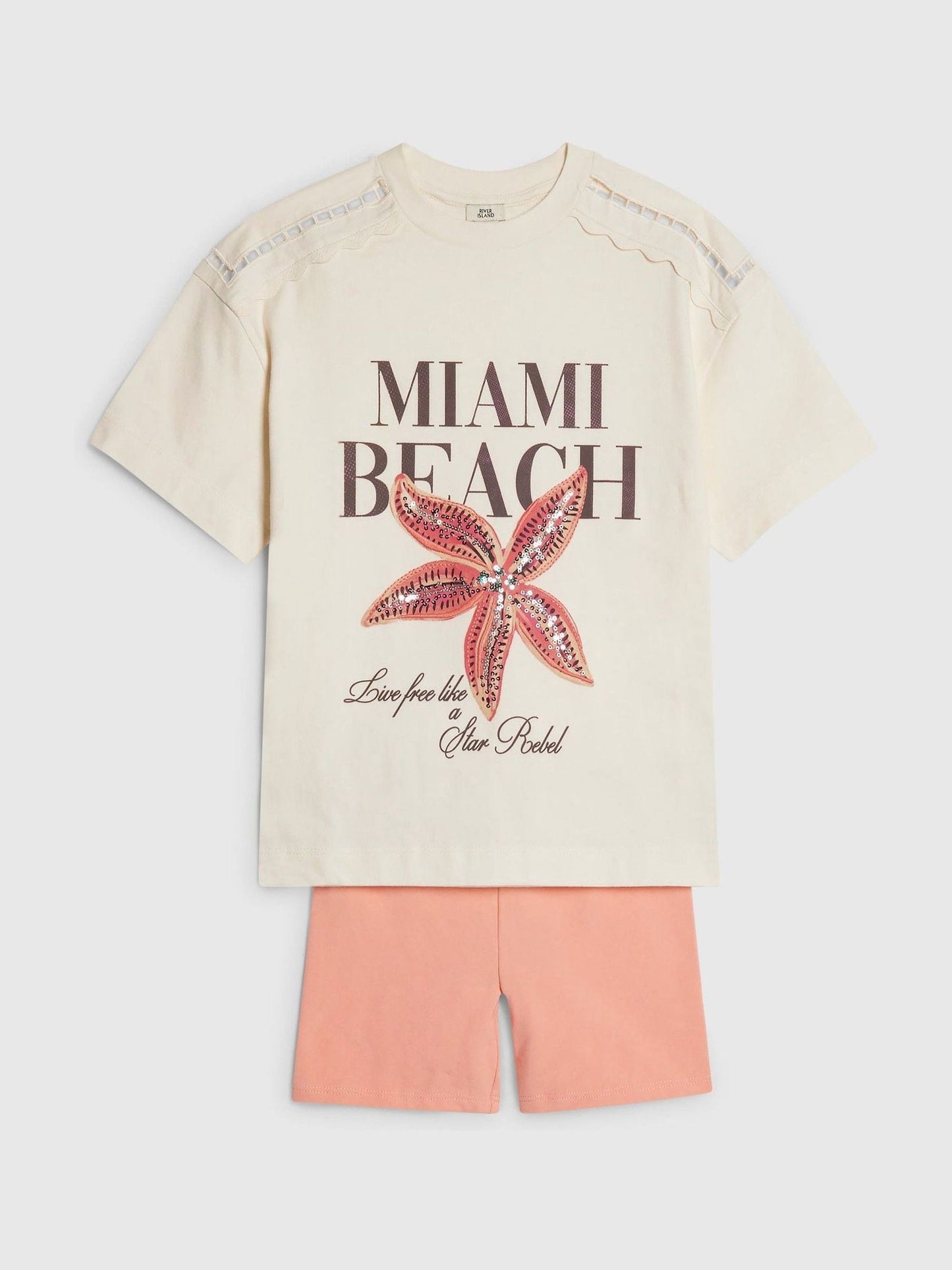 Dsiney Kidz - River Island White Miami Beach T-Shirt & Cycle Short Set image 3