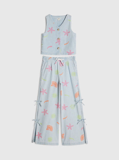 Dsiney Kidz - River Island Blue Seashell Denim Waistcoat & Trousers Set image 1