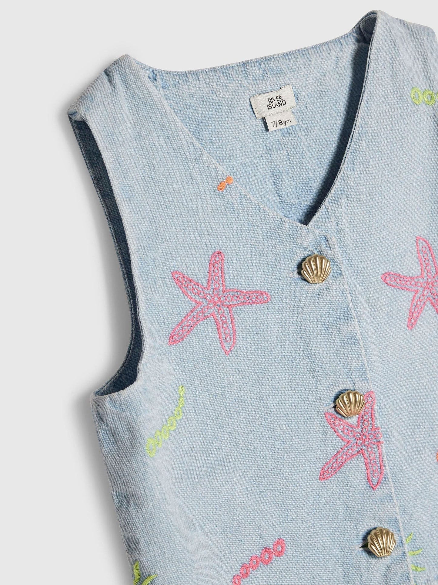 Dsiney Kidz - River Island Blue Seashell Denim Waistcoat & Trousers Set image 3