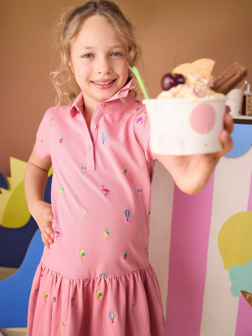 Joules Girls' Orla Pink Short Sleeve Polo Shirt Dress image 1