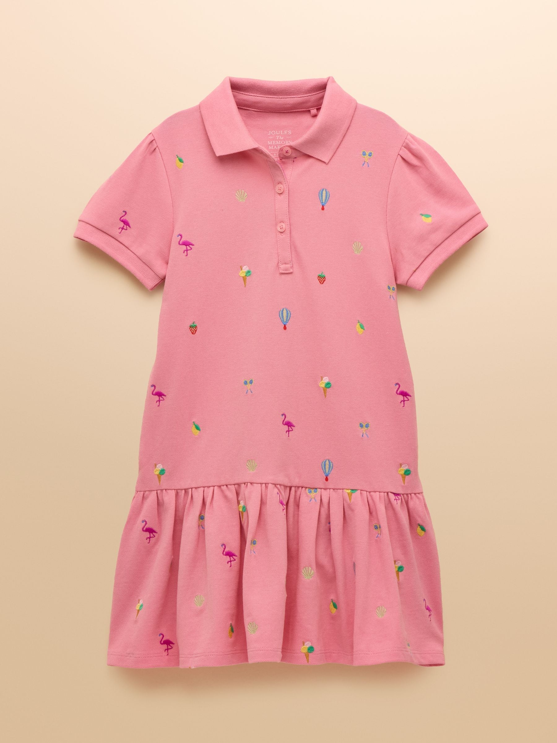 Joules Girls' Orla Pink Short Sleeve Polo Shirt Dress image 3