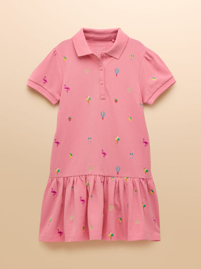 Joules Girls' Orla Pink Short Sleeve Polo Shirt Dress image 3