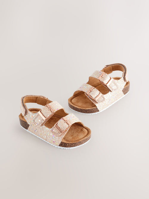 Pink Glitter Wide Fit (G) Corkbed Double Two Strap Sandals image 1