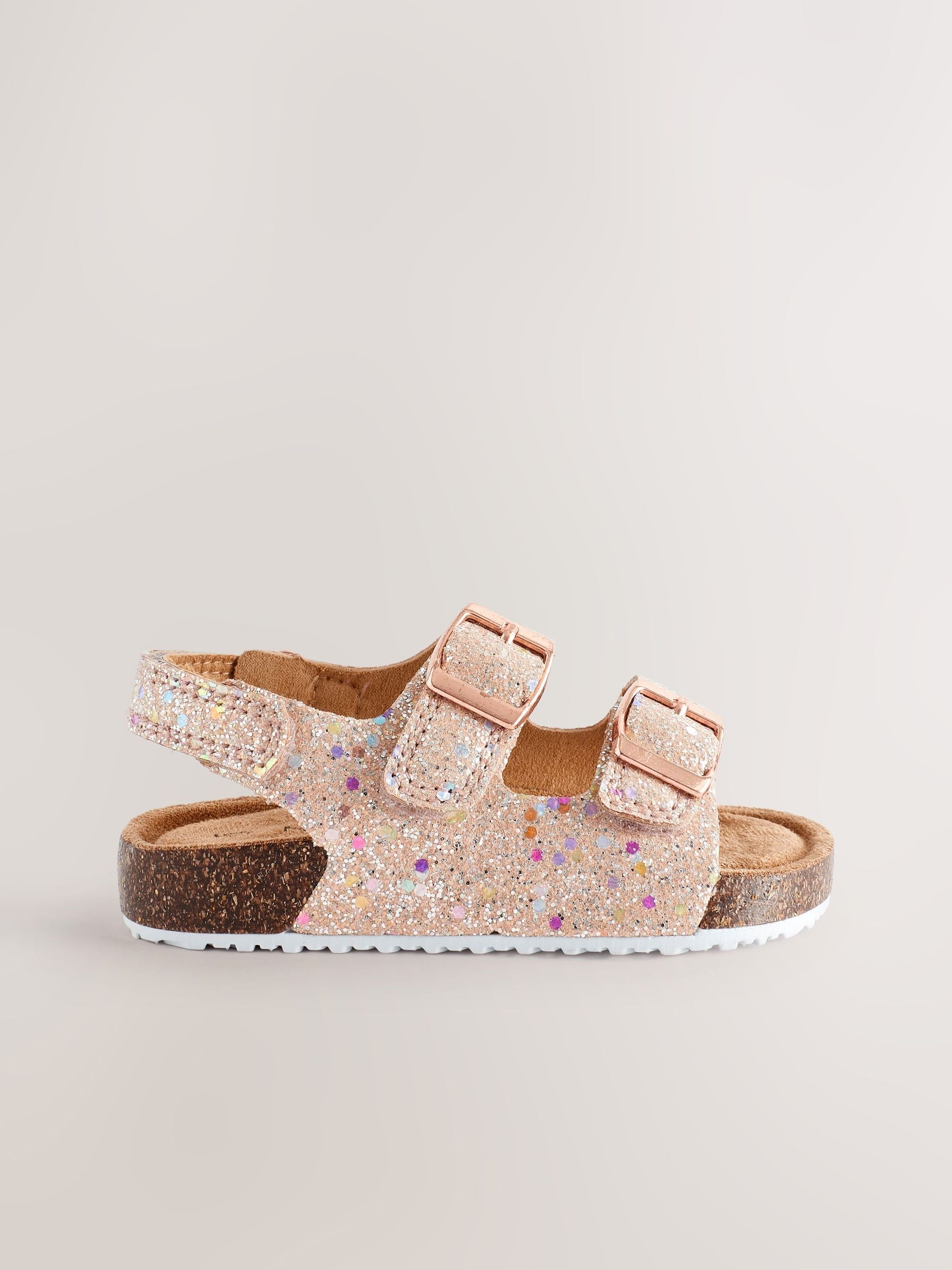 Pink Glitter Wide Fit (G) Corkbed Double Two Strap Sandals image 3