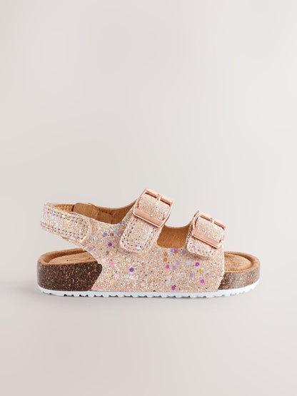 Pink Glitter Wide Fit (G) Corkbed Double Two Strap Sandals image 3