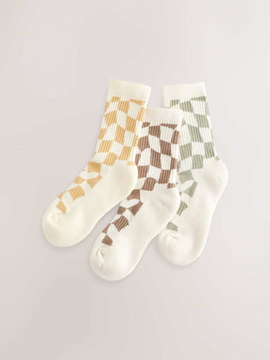 Neutral 3 Pack Cotton Rich Checkerboard Cushioned Sole Ankle Socks image 1