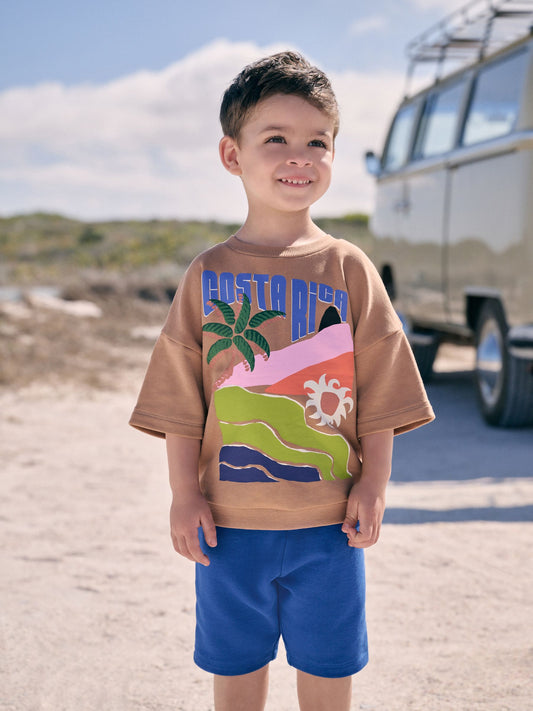 Tan Brown Short Sleeve 100% Cotton Sweater and Shorts Set (3mths-7yrs) image 1