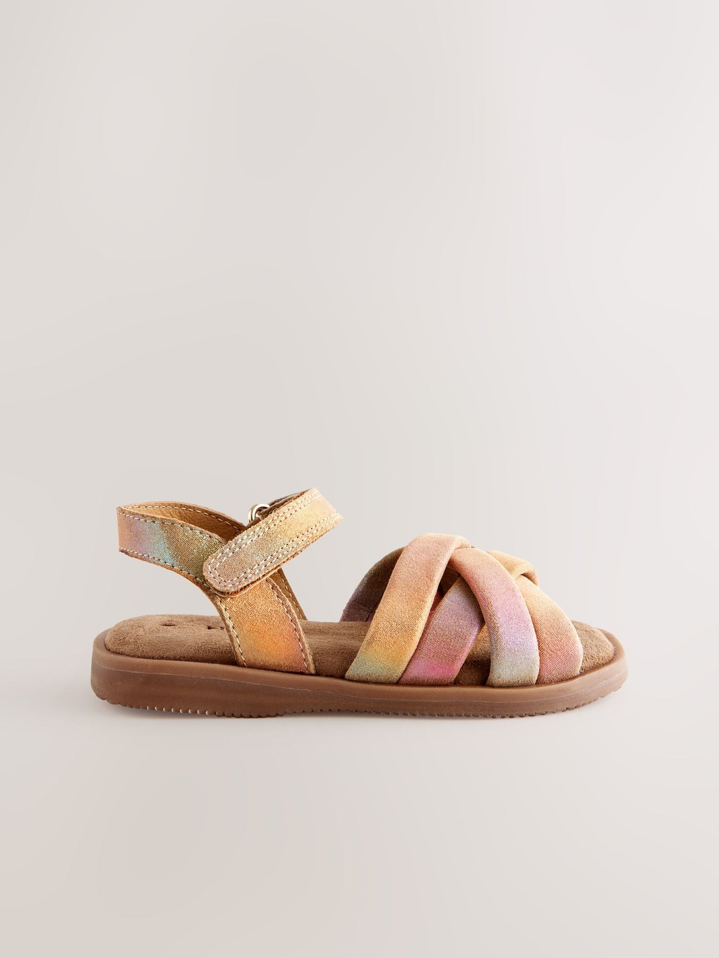 Multi Metallic Wide Fit (G) Leather Woven Sandals With Touch Fastening image 2