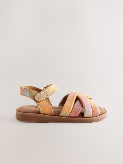 Multi Metallic Wide Fit (G) Leather Woven Sandals With Touch Fastening image 2